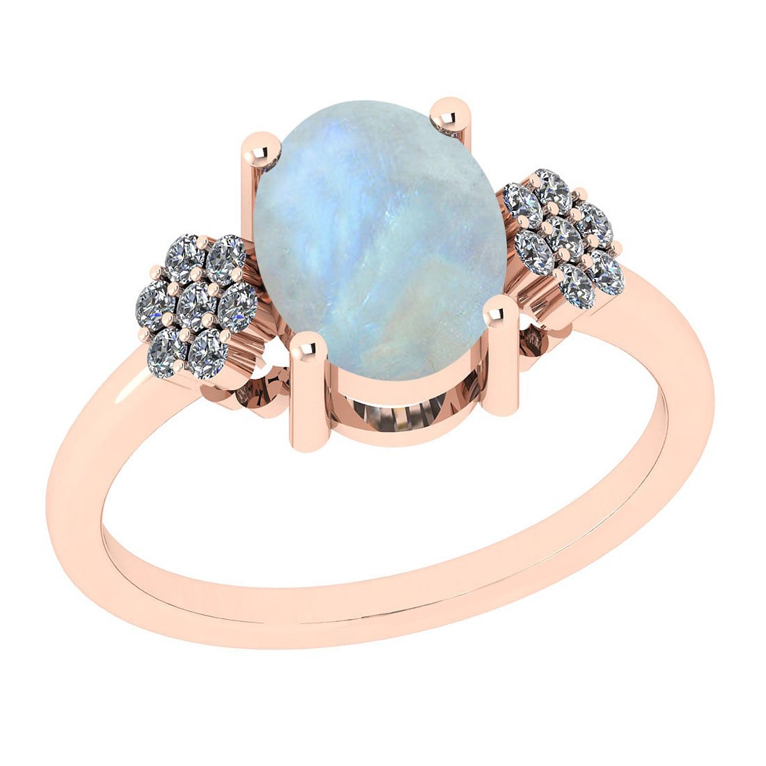 Certified 1.33 Ctw Rainbow And Diamond I1/I2 14K Rose Gold Victorian Style: Color Stone Approx Weight: 1.24 Ctw (1 pcs Oval Cabochon) Center Stone Color: Rainbow Center Stone Setting: Prong Side Stone Approx Weight: 0.09 Ctw Side Stone Color: J-K Stone Clarity: I1/I2 Stone