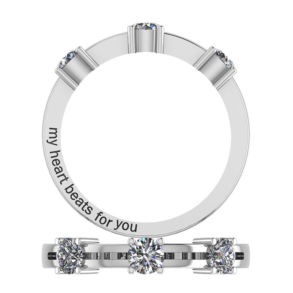 Certified 0.75 Ctw Diamond SI1/SI2 (3stone) Valentine Collections Free Engr: Center Stone Approx Weight: 0.75 Ctw (3Pcs Round) Center Stone Color: G-H Center Stone Clarity: SI1/SI2 Center Stone Setting: Prong Metal Approx Weight: 2.50 Gram 14K White Gold Engraved Band Ring