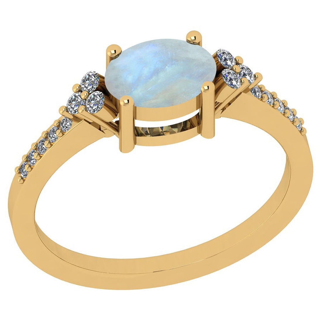 Certified 0.67 Ctw Rainbow And Diamond I1/I2 14K Yellow Gold Victorian Styl: Color Stone Approx Weight: 0.53 Ctw (1 pcs Oval Cabochon) Center Stone Color: Rainbow Center Stone Setting: Prong Side Stone Approx Weight: 0.14 Ctw Side Stone Color: J-K Stone Clarity: I1/I2 Stone