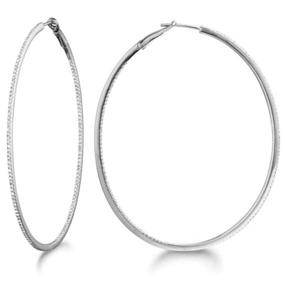 Inside-Outside Pave Oval Diamond Hoop Earrings 14k White Gold 0.65ctw: CENTER STONE; Diamond CENTER STONE CLARITY; SI2-3 CENTER STONE COLOR; J-K CENTER STONE SETTING; Pave SIDE STONE CLARITY; SIDE STONE COLOR; SIDE STONE SETTING; ctw OF SIDE STONE: SIDE STONE QUALITY; #3