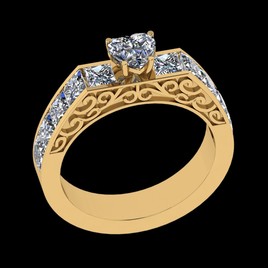 2.30 Ctw VS/SI1 Diamond 10k Yellow Gold Engagement Ring (ALL DIAMOND ARE LA: Center Daimond Weight :-0.50 Ctw ( Heart Cut) Color : J-K Clarity : VS/SI1 Side Diamond Weight Of Ctw 1.80 Ctw Color : J-K Clarity : VS/SI1 Daimond Setting : Prong Metal Weight : Approx 4.91 gram 10k 