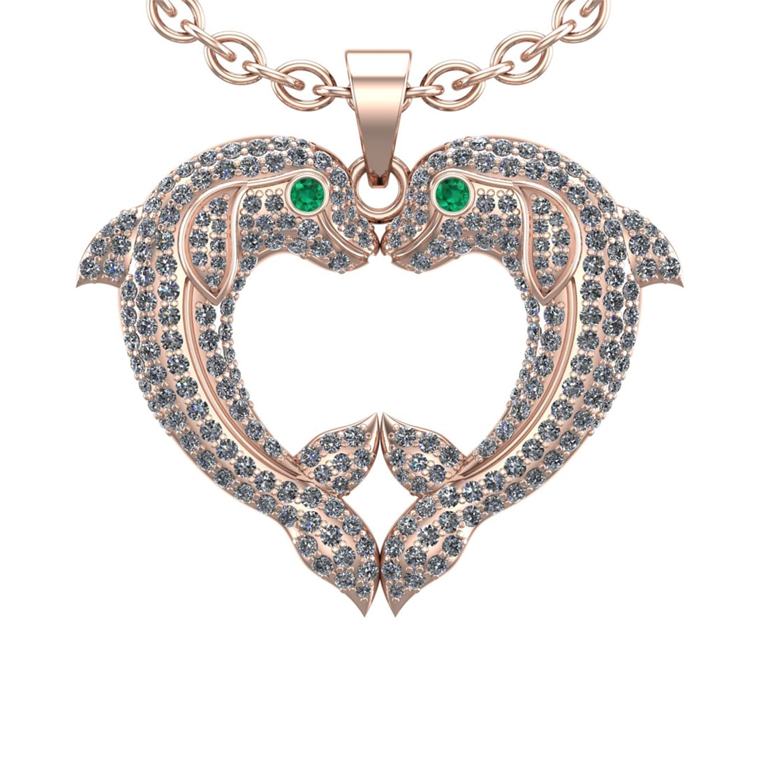 2.50 Ctw VS/SI1 Diamond 14k Rose Gold Fish Pandant (ALL DIAMOND ARE LAB GRO: Eye stone Weight :- 0.07 ctw Eye Stone Color :- Emerald setting :-prong Total Daimond Weight :-2.43 Ctw Color : G-H Clarity : VS/SI1 Setting : Prong Metal Weight : Approx 9.39 gram 14k Rose Gold Fish 