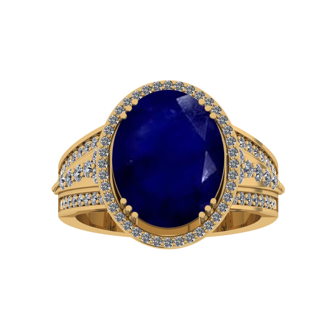 5.60 Ctw VS/SI1 Blue Sapphire And Diamond 14k Yellow Gold Engagement Ring (: Center Stone Weight : 5.00 Ctw ( Oval Cut ) Center Stone Color : Blue Sapphire Stone Setting : Prong Side Diamond Weight Of Ctw 0.60 Ctw Side Stone Color : G-H Stone Clarity : VS/SI1 Stone Setting : P