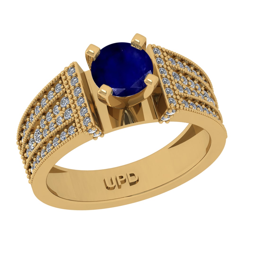 1.26 Ctw VS/SI1 Blue Sapphire and Diamond 14k Yellow Gold Engagement Ring (: Center Stone Weight :-0.84 Ctw ( Round Cut) Center Stone Color :-Blue Sapphire Center Stone Setting : Prong Side Diamond Weight Of Ctw :- 0.42 Ctw Color : J-K Clarity : VS/SI1 Daimond Setting : Prong 