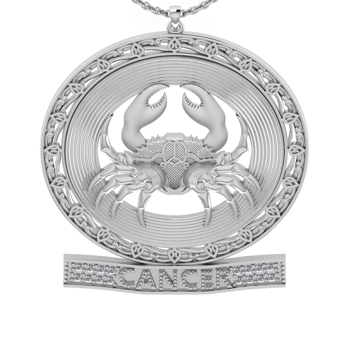 0.08 Ctw VS/SI1 Diamond 14K White Gold Cancer zodiac sign theme Necklace (A: Total Diamond Weight : 0.08 Ctw (Round cut) Center Diamond Color :- J-K Center Clarity : VS/SI1 Stone Setting : Prong Metal Weight : Approx 11.90 Gram 14K White Gold Cancer zodiac sign theme Necklace 