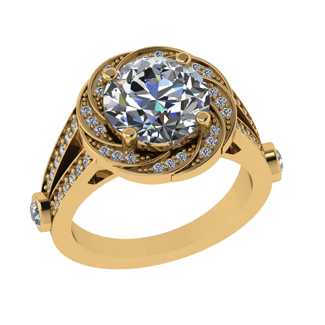5.78 Ctw VS/SI1 Diamond 14k Yellow Gold Engagement Ring: Center Daimond Weight :-5.09 Ctw ( Round Cut) Color : G-H Clarity : VS/SI1 Side Diamond Weight Of Ctw 0.69 Ctw Color : G-H Clarity : VS/SI1 Daimond Setting : Prong Metal Weight : Approx 6.06 gram 14k 