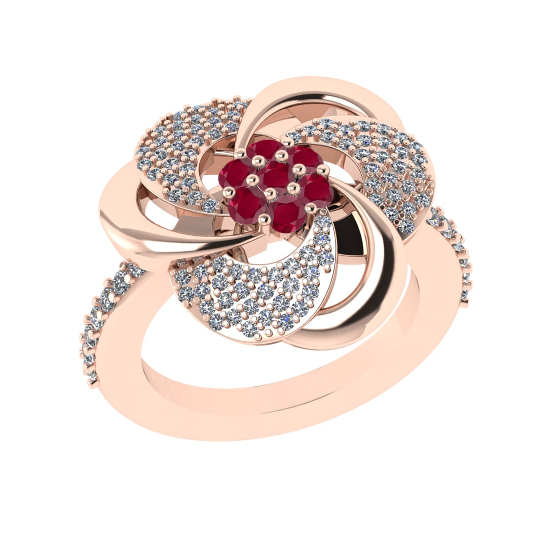 0.90 Ctw VS/SI1 Ruby and Diamond 14k Rose Gold Engagement Ring (ALL DIAMOND: Center Stone Weight :-0.27 Ctw ( Round Cut) Center Stone Color :- Ruby Center Stone Setting : Prong Side Diamond Weight Of Ctw :- 0.63 Ctw Color : J-K Clarity : VS/SI1 Daimond Setting : Prong Metal