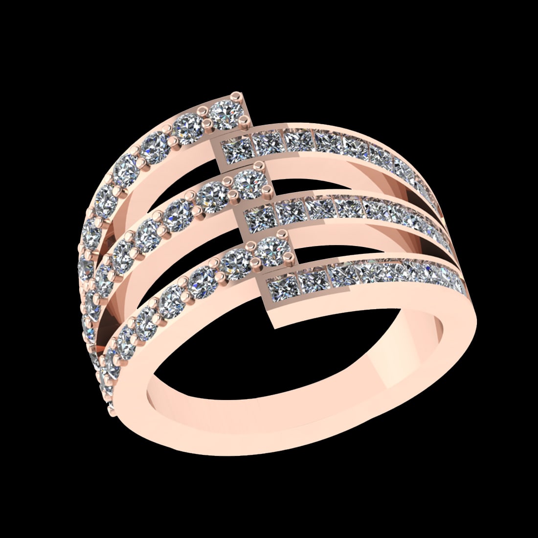 1.36 Ctw VS/SI1 Diamond Prong Set 10K Rose Gold Engagement Ring: Total Daimond Weight :-1.36 Ctw Color : J-K (Round & Princess ) Clarity : VS/SI1 Setting : Prong Metal Weight : Approx 7.21 gram 10K Rose Gold Engagement Ring Current Ring Size 6 (ALL DIAMOND ARE LAB 