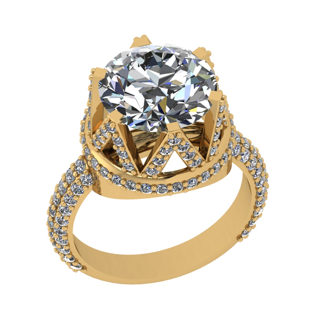 4.95 Ctw SI2/SI1 Diamond Prong Set 14k Yellow Gold Engagement Ring