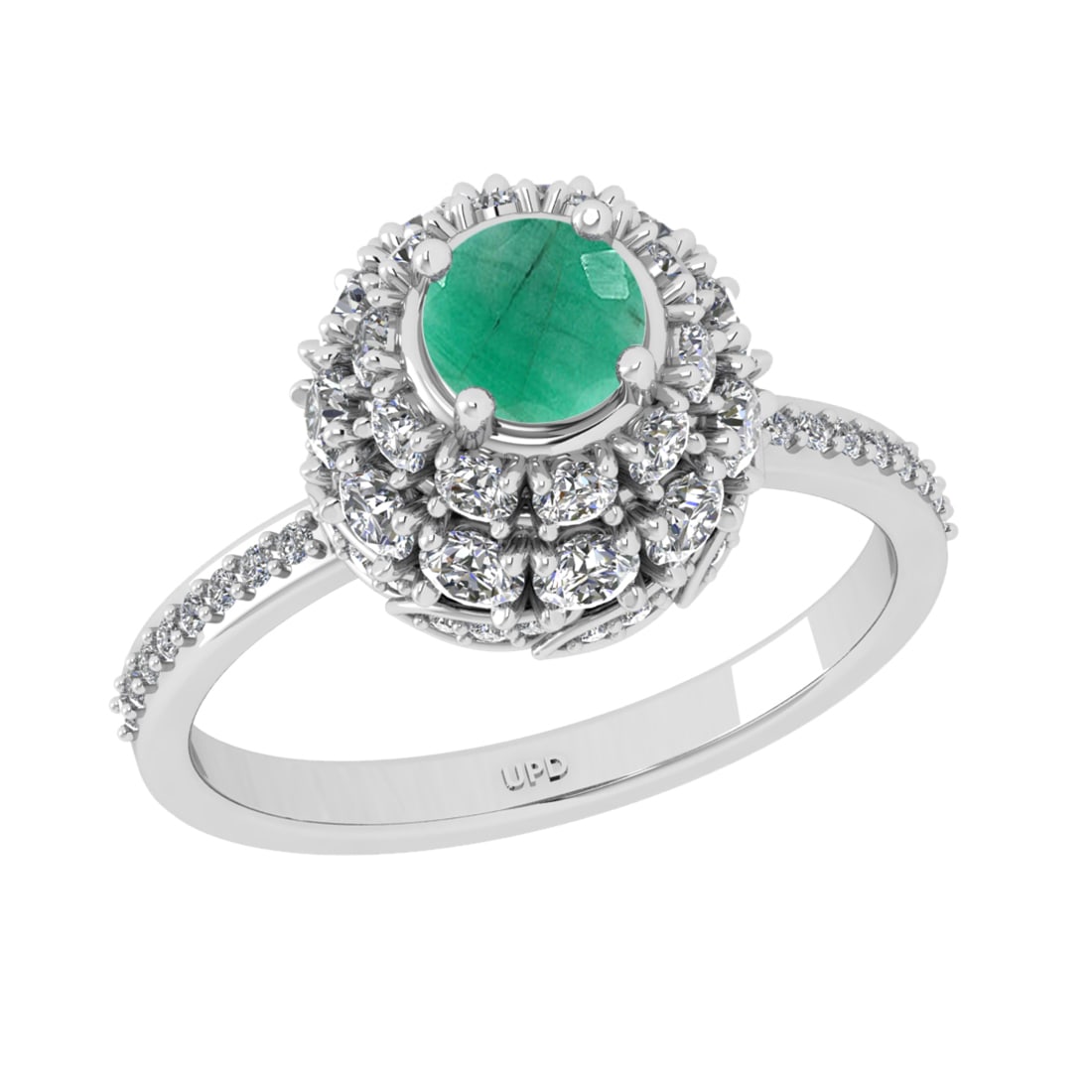 2.00 Ctw VS/SI1 Emerlad and Diamond Prong Set 14K White Gold Engagement Rin: Center stone Weight :-: 0.90 Ctw ( Round Cut) Color :- Emerlad Center Stone Setting : Prong Side Diamond Weight Of Ctw 1.10 Ctw Color : J-K Clarity : VS/SI1 Stone Setting : Prong Metal Weight :