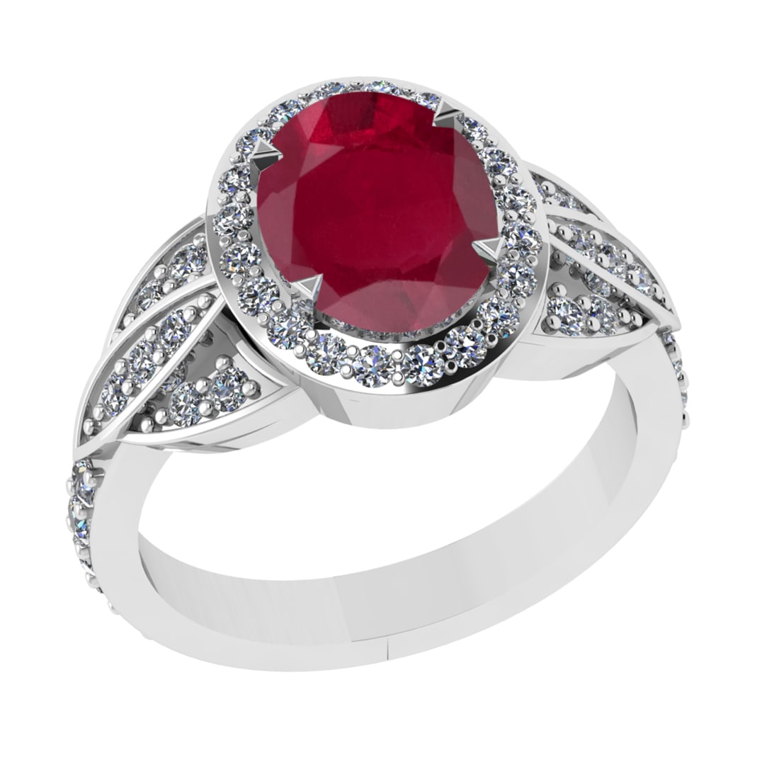 3.26 Ctw VS/SI1 Ruby and Diamond 14k white Gold Engagement Ring (ALL DIAMON (1 of 2)