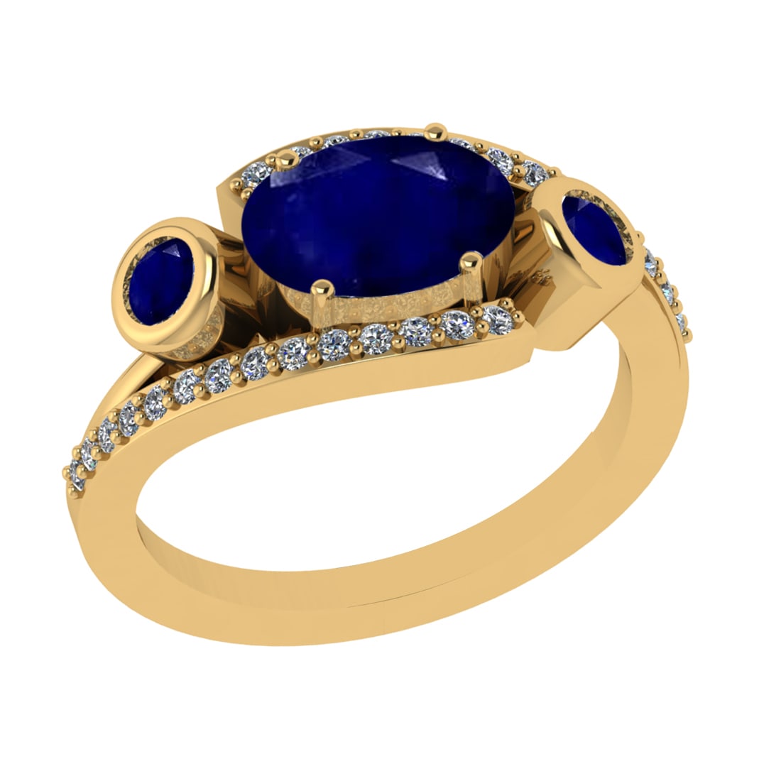 2.94 Ctw VS/SI1 Blue Sapphire and Diamond 14k Yellow Gold Engagement Ring (: Center Stone Weight :-2.70 Ctw ( Oval & Round Cut) Center Stone Color :-Blue Sapphire Center Stone Setting : Prong Side Diamond Weight Of Ctw 0.22 Ctw Color : G-H Clarity : VS/SI1 Daimond Setting : Pr
