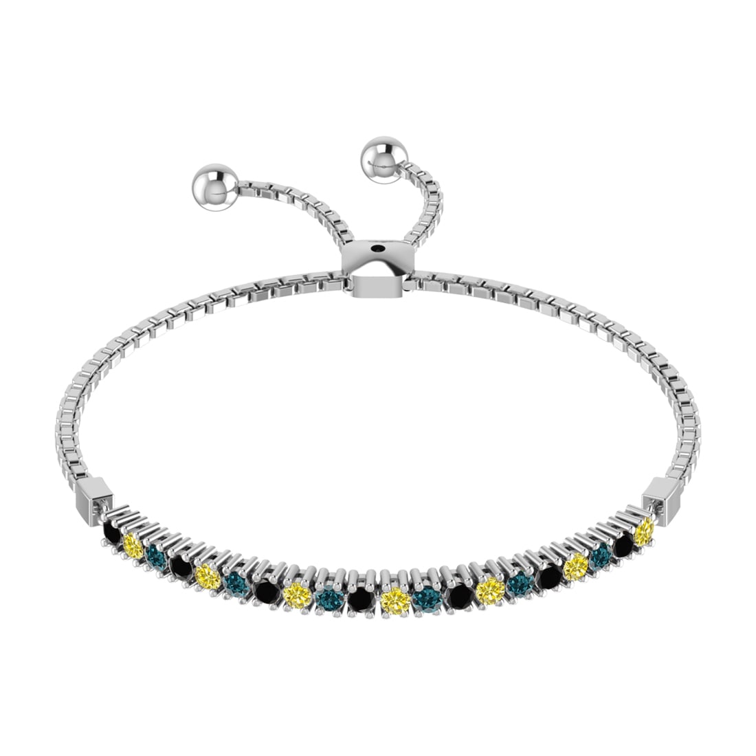 0.52 Ctw I2/I3 Treated Fancy black,Blue,Yellow diamond Prong Set 14k Yellow: Multi Daimond Weight :-0.52 Ctw Color : Treated Fancy black,Blue,Yellow diamond Clarity : I2/I3 Setting : Prong Metal Weight : Approx 5.60 gram 14k Yellow Gold Tennis Slide Bracelet MJ2675-1.7SB #3SS9