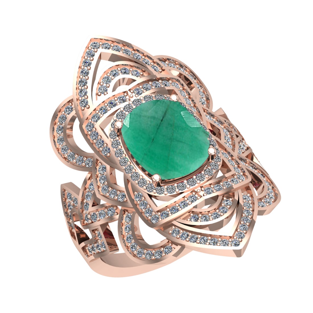 3.40 Ctw VS/SI1 Emerald and Diamond 14k Rose Gold Engagement Halo Ring (LAB: Center Stone Weight :- 2.50 Ctw ( Cushion Cut) Color :- Emerald Center Stone Setting : Prong Side Diamond Weight Of Ctw 0.90 Ctw Color : G-H Clarity : VS/SI1 Stone Setting : Prong Metal Weight :