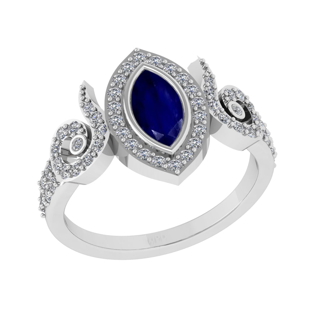 0.93 Ctw VS/SI1 Blue Sapphire and Diamond14K White Gold Engagement Ring: Center Stone Weight : 0.50 Ctw (Marquise Cut) Center Stone Color :-Blue Sapphire Center Stone Setting : Prong Side Diamond Weight Of Ctw 0.43 Ctw Color : J-K Clarity : VS/SI1 Stone Setting : Prong Met