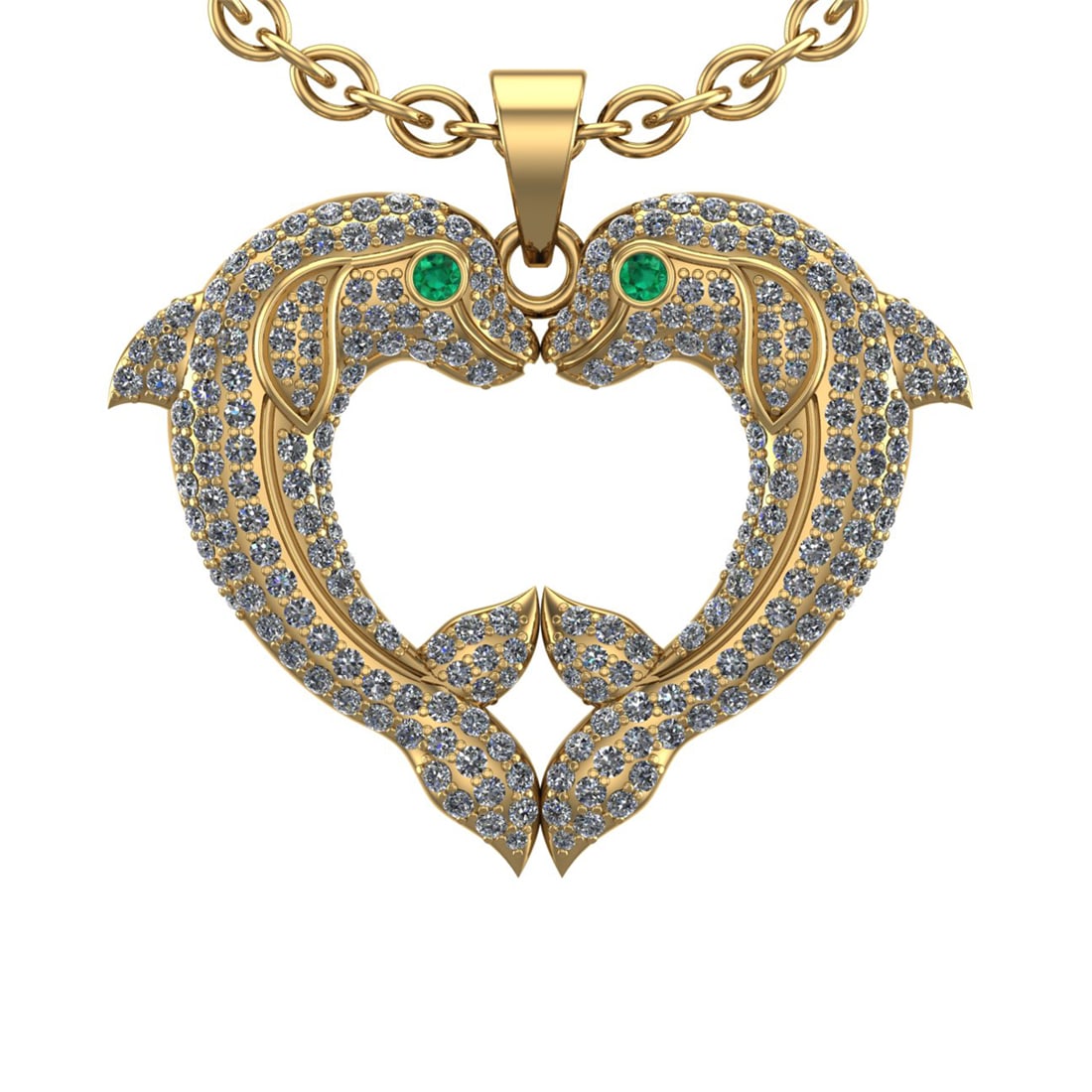 2.50 Ctw VS/SI1 Diamond 14k Yellow Gold Fish Pandant (ALL DIAMOND ARE LAB G: Eye stone Weight :- 0.07 ctw Eye Stone Color :- Emerald setting :-prong Total Daimond Weight :-2.43 Ctw Color : G-H Clarity : VS/SI1 Setting : Prong Metal Weight : Approx 9.39 gram 14k Yellow Gold