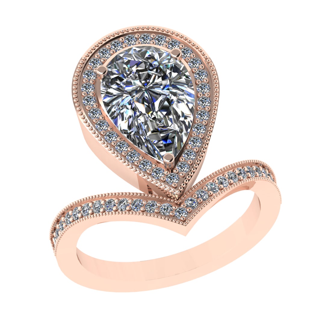 2.63 CtwVS/SI1 Diamond 14K Rose Gold Engagement Ring: Center Diamond Weight : 2.20 Ctw (Pear Cut) Center Diamond Color :-J-K Center Stone Setting : Prong Clarity :VS/SI1 Total Weight Of Ctw 0.43 Ctw Color : J-K Clarity :VS/SI1 Stone Setting : Prong