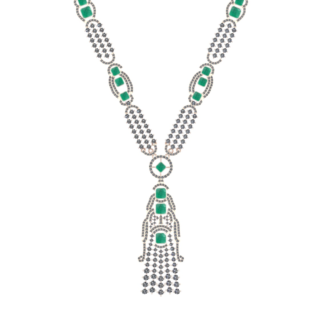 10.25 Ctw VS/SI1 Emerald and Diamond 14k Rose Gold Necklace ALL DIAMOND ARE: Center Stone Weight :- 3.57 Ctw ( Square Cut) Color :- Emerald Center Stone Setting : Prong Side Diamond Weight Of Ctw 6.68 Ctw Color : G-H Clarity : VS/SI1 Stone Setting : Prong Metal Weight :