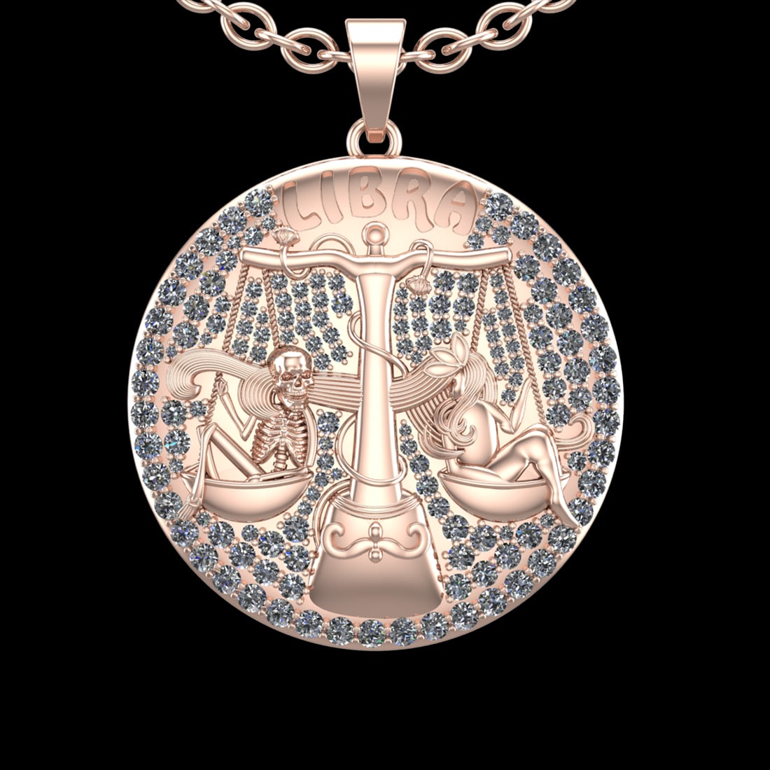 3.86 Ctw VS/SI1 Diamond 10K Rose Gold Sodiac Sign theme Pendant (ALL DIAMON: Total Diamond Weight :-3.86 Ctw (Round cut) Color :- J-K Clarity : VS/SI1 Setting : Prong Metal Weight : Approx 25.90gram 10K Rose Gold Sodiac Sign theme Pendant (ALL DIAMOND ARE LAB GROWN )