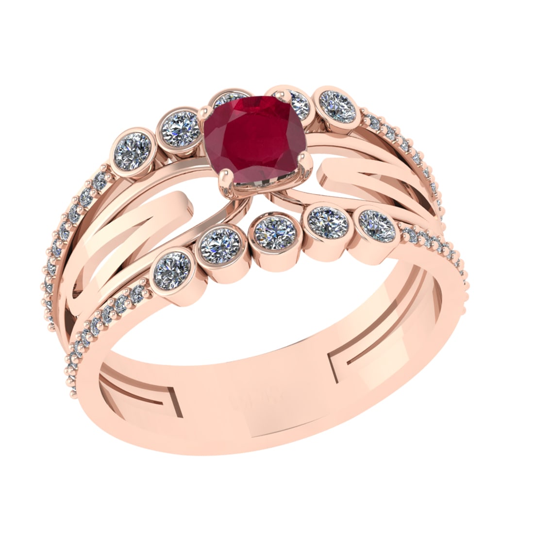 1.03 Ctw VS/SI1 Ruby and Diamond 14k Rose Gold Engagement Ring (ALL DIAMOND: Center Stone Weight :-0.50 Ctw ( Cushion Cut) Center Stone Color :-Ruby Center Stone Setting : Prong Side Diamond Weight Of Ctw :- 0.53 Ctw Color : J-K Clarity : VS/SI1 Daimond Setting : Prong Metal