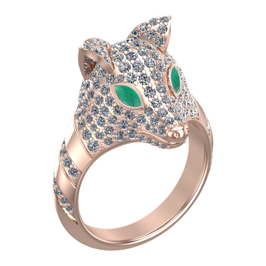 2.31 Ctw VS/SI1 Emerald and Diamond 14k Rose Gold Animal theme Ring (ALL DI: Center Stone Weight :-0.20 Ctw ( MarquiseCut) Center Stone Color :-Emerald Center Stone Setting : Prong Side Diamond Weight Of Ctw :- 2.11 Ctw Color : J-K Clarity : VS/SI1 Daimond Setting : Prong Meta