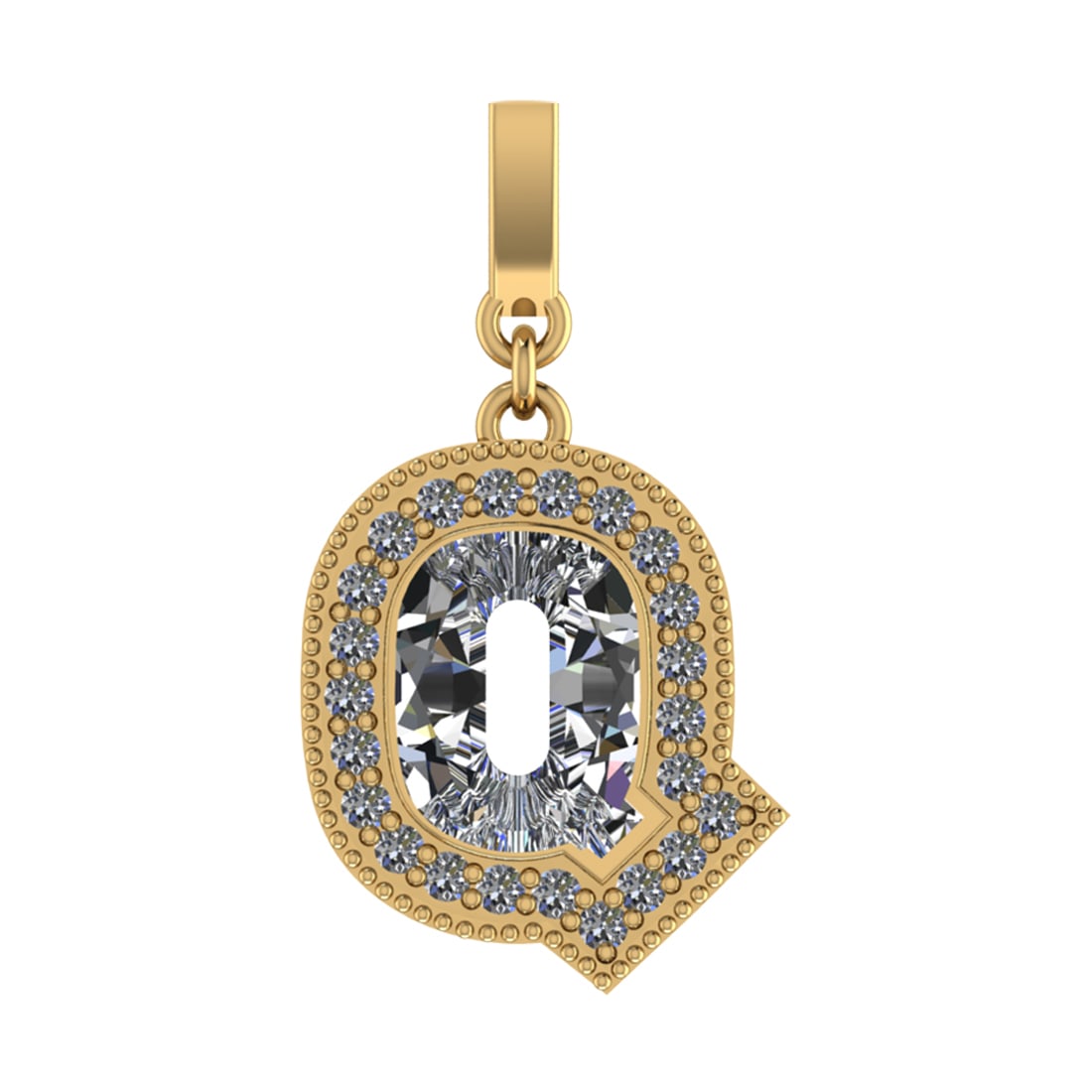 1.09 Ctw SI2/SI1 Diamond Prong Set 14k Yellow Gold Alphabet-Q Pendant (ALL: Center Daimond Weight :-0.91 Ctw Color : White Side Diamond Weight Of Ctw 0.18 Ctw Color : G-H Clarity : SI2/SI1 Daimond Setting : Prong Metal Weight : Approx 3.28 gram 14k Yellow Gold Alphabet-Q Pend