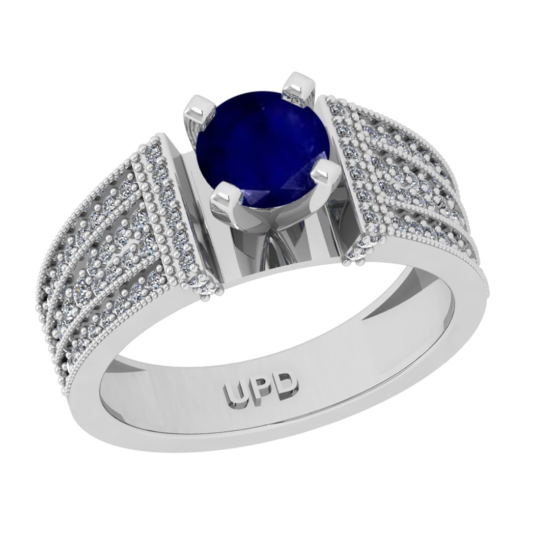 1.26 Ctw VS/SI1 Blue Sapphire and Diamond 14k white Gold Engagement Ring (A: Center Stone Weight :-0.84 Ctw ( Round Cut) Center Stone Color :-Blue Sapphire Center Stone Setting : Prong Side Diamond Weight Of Ctw :- 0.42 Ctw Color : J-K Clarity : VS/SI1 Daimond Setting : Prong