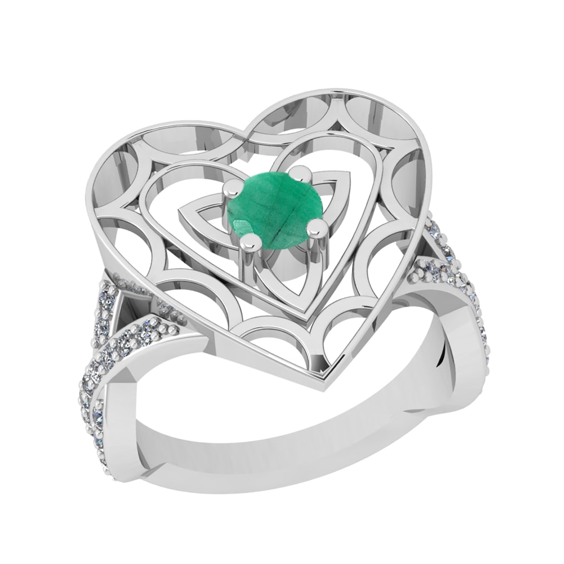 0.90 Ctw VS/SI1 Emeraldand Diamond Prong Set 14k white Gold Engagement Ring: Center Stone Weight :-0.50 Ctw ( Round Cut ) Center Stone Color :-Emerald Center Stone Setting : Prong Side Diamond Weight Of Ctw :- 0.40 Ctw Color : J-K Clarity : VS/SI1 Daimond Setting : Prong