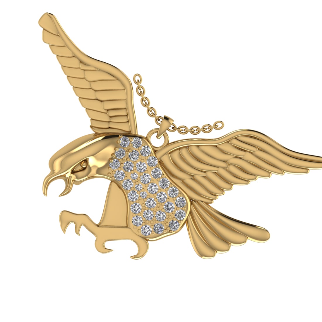 0.42 Ctw VS/SI1 Diamond 10K Yellow Gold Bird theme Eagle Pendant (ALL DIAMO: Total Diamond Weight : 0.42 Ctw (Round cut) Center Diamond Color :- J-K Center Clarity : VS/SI1 Stone Setting : Prong Metal Weight : Approx 7.20 Gram 10K Yellow Gold Bird theme Eagle Pendant (ALL DIAM