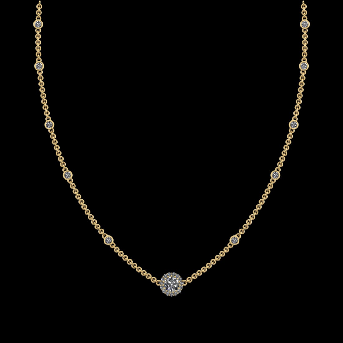 13.49 Ctw VS/SI1 Diamond 10k Yellow Gold Yard Necklace (ALL DIAMOND ARE LAB: Center Daimond Weight :-6.84 Ctw ( Round Cut ) Color : J-K Clarity : VS/SI1 Side Diamond Weight Of Ctw 6.65 Ctw Color : J-K Clarity : VS/SI1 Daimond Setting : Prong Metal Weight : Approx 38.27 gram 10