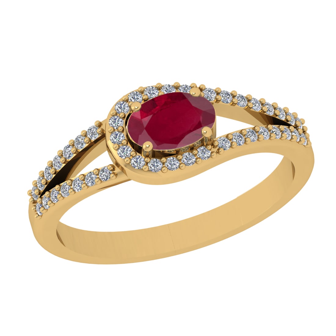 0.71 Ctw VS/SI1 Rubyand Diamond Prong Set 14k Yellow Gold Engagement Ring: Center Stone Weight :-0.50 Ctw ( Oval Cut ) Center Stone Color :-Ruby Center Stone Setting : Prong Side Diamond Weight Of Ctw :- 0.21 Ctw Color : J-K Clarity : VS/SI1 Daimond Setting : Prong Metal