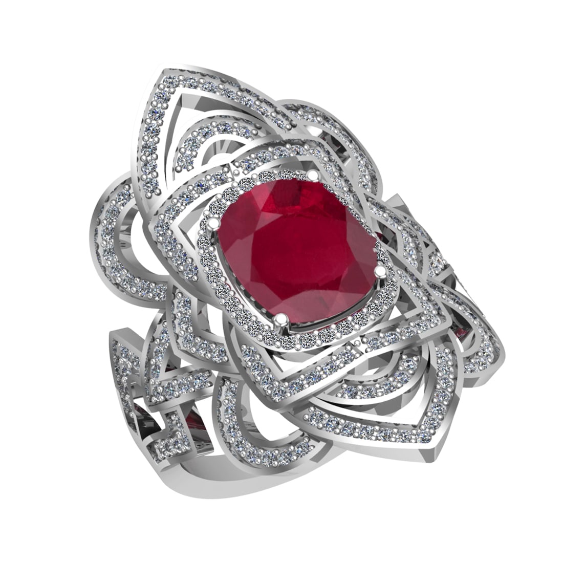 3.40 Ctw VS/SI1 Ruby and Diamond 14k White Gold Engagement Halo Ring (LAB G: Center Stone Weight :- 2.50 Ctw ( Cushion Cut) Color :- Ruby Center Stone Setting : Prong Side Diamond Weight Of Ctw 0.90 Ctw Color : G-H Clarity : VS/SI1 Stone Setting : Prong Metal Weight : Approx 6