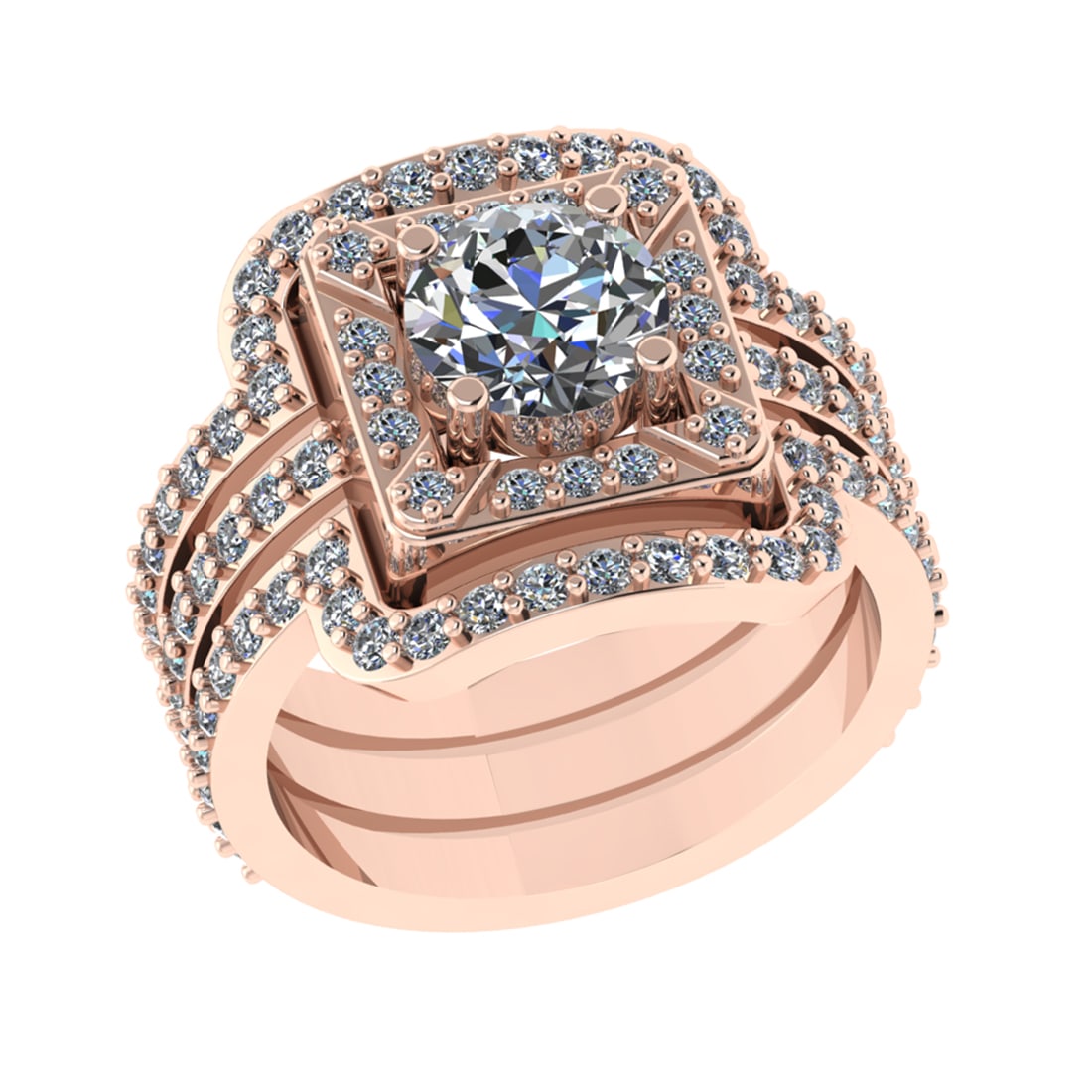 2.61 Ctw SI1/SI2 Diamond 14k Rose Gold Engagement Halo Ring (ALL DIAMOND AR: Center Daimond Weight :-1.30 Ctw (Round Cut) Color : G-H Clarity : SI1/SI2 Side Diamond Weight Of Ctw 1.31 Ctw Color : G-H Clarity : SI1/SI2 Daimond Setting : Prong Metal Weight : Approx 8.26 gram 14k