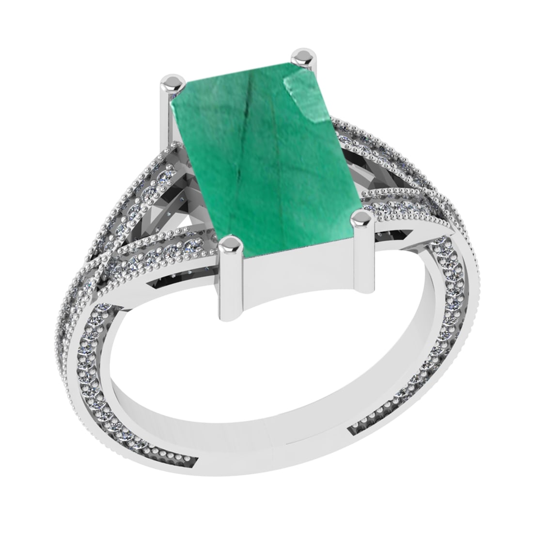 2.95 Ctw VS/SI1 Emerald and Diamond 14k White Gold Engagement Ring (LAB GRO: Center Stone Weight :- 2.50 Ctw ( Emerald Cut) Color :- Emerald Center Stone Setting : Prong Side Diamond Weight Of Ctw 0.45 Ctw Color : G-H Clarity : VS/SI1 Stone Setting : Prong Metal Weight : Appro