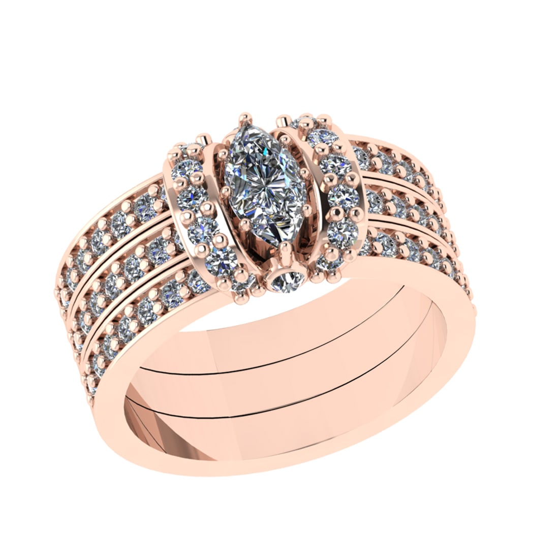 1.39 Ctw SI1/SI2 Diamond 14k Rose Gold Engagement Halo Ring (ALL DIAMOND AR: Center Daimond Weight :-0.50 Ctw ( Marquise Cut ) Color : G-H Clarity : SI1/SI2 Side Diamond Weight Of Ctw 0.89 Ctw Color : G-H Clarity : SI1/SI2 Daimond Setting : Prong Metal Weight : Approx 7.90 gra