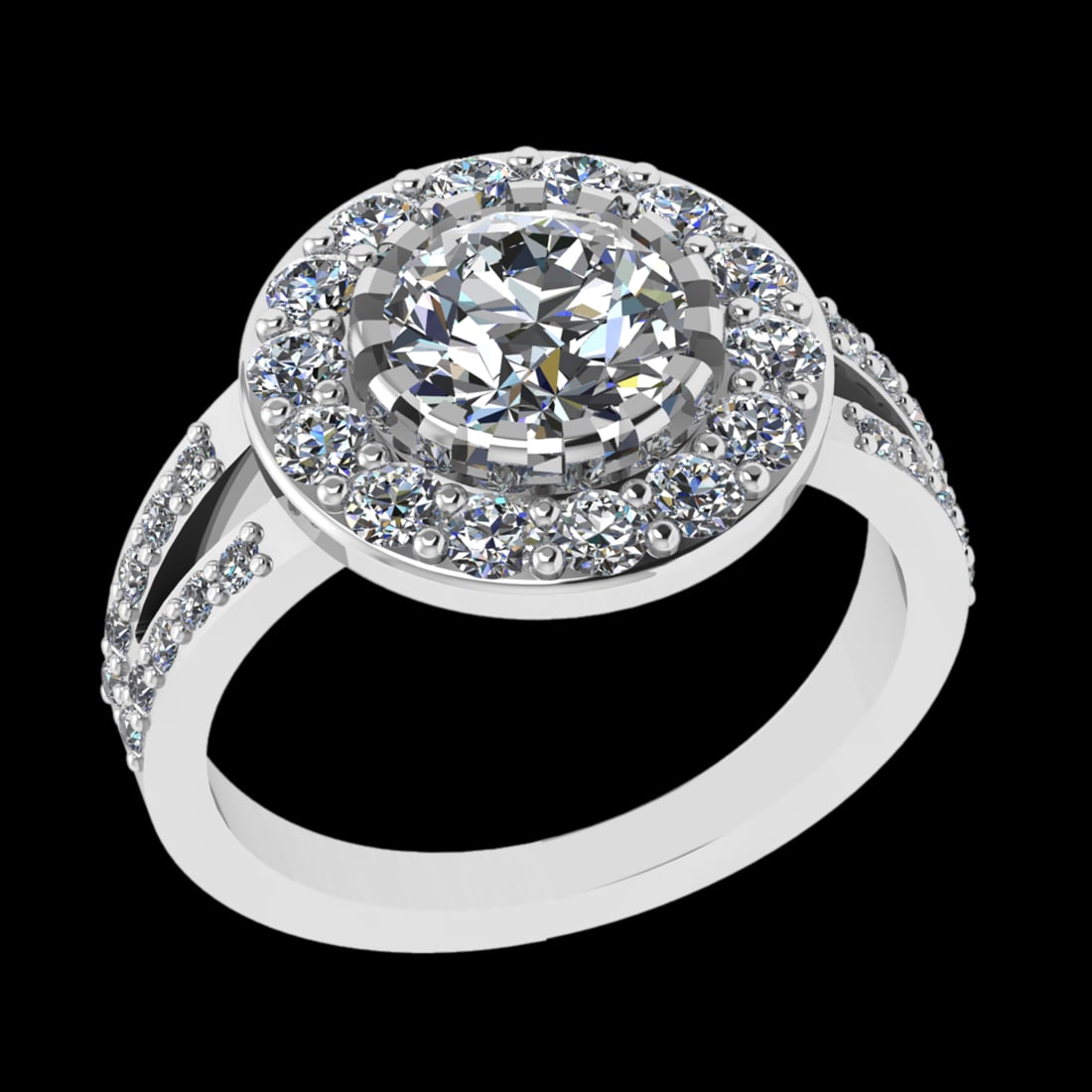 2.21 Ctw VS/SI1 Diamond Prong Set 10K White Gold Engagement Ring (ALL DIAMO: Center Diamond Weight :-1.25 Ctw ( Round cut) Color :- J-K Clarity : I2/I3 Center Stone Setting : Prong Side Diamond Weight Of Ctw 0.96Ctw Color : J-K Clarity : VS/SI1 Stone Setting : Prong Metal
