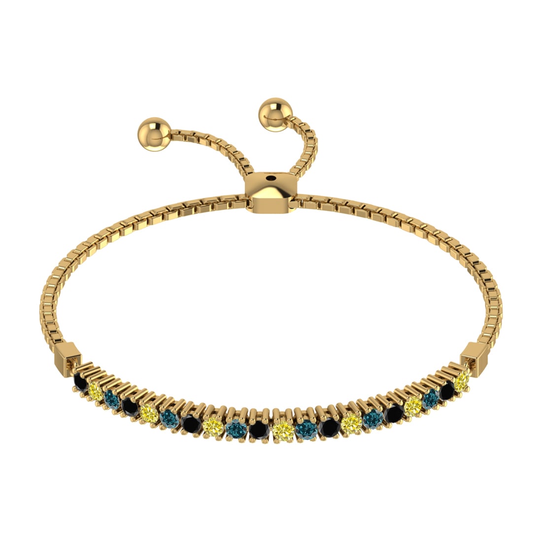 0.64 Ctw I2/I3 Treated Fancy black,Blue,Yellow diamond Prong Set 14k Rose G: Multi Daimond Weight :-0.64 Ctw Color : Treated Fancy black,Blue,Yellow diamond Clarity : I2/I3 Setting : Prong Metal Weight : Approx 6.50 gram 14k Rose Gold Tennis Slide Bracelet MJ3413-2.0SB #3SS964