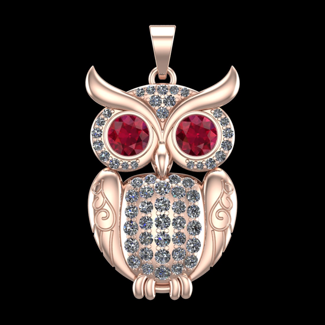 2.10 Ctw VS/SI1 Ruby And Diamond Prong Set 10K Rose Gold Animal theme Owl R: Eye Stone weight :- Ctw :- 1.00 Ctw ( Round cut ) Eye Stone Color :- Ruby Total Diamond Weight Of Ctw :- 1.10 Ctw Color : J-K Clarity : VS/SI1 Setting : Prong Metal Weight : Approx 9.02 gram 10K Rose 