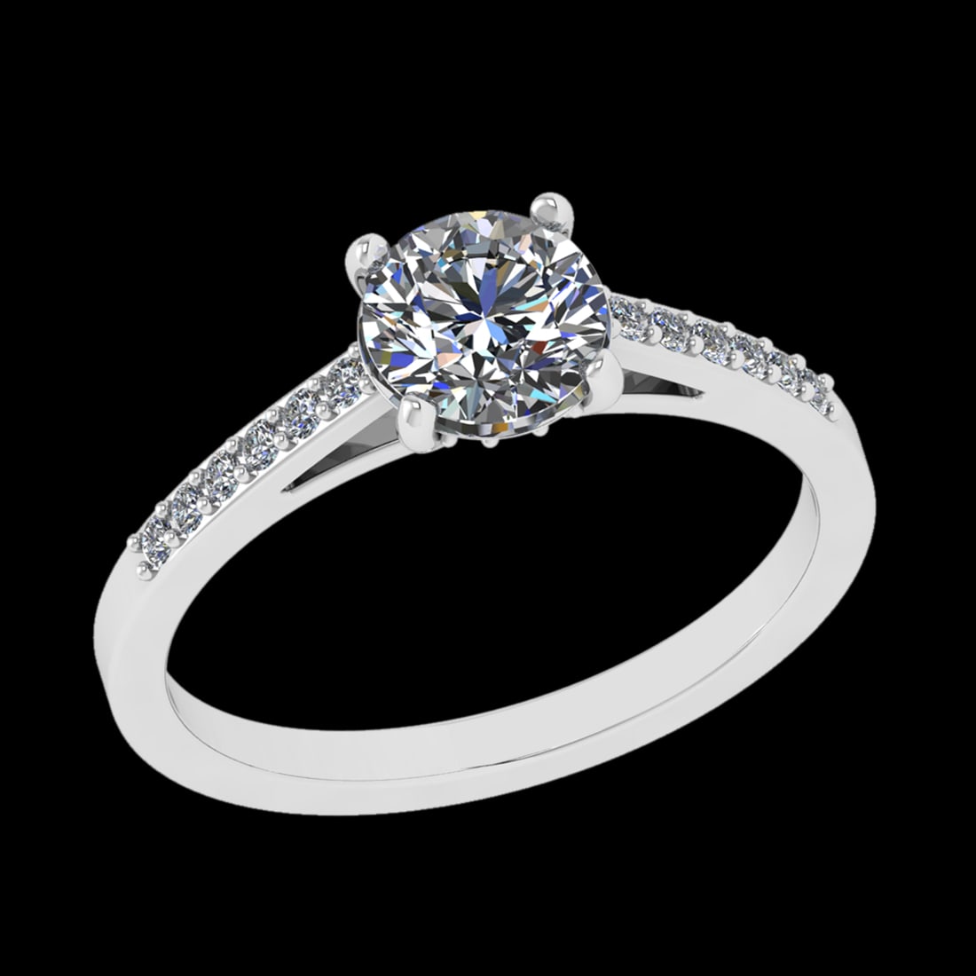 1.06 Ctw VS/SI1 Diamond Prong Set 18k white Gold Engagement Ring (ALL DIAMO: Center Daimond Weight :-0.84 Ctw ( Round Cut) Color : G-H Clarity : VS/SI1 Side Diamond Weight Of Ctw 0.22 Ctw Color : G-H Clarity : VS/SI1 Daimond Setting : Prong Metal Weight : Approx 3.95 gram 18k 