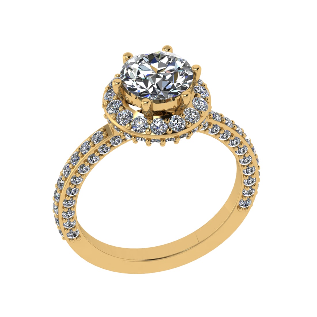 2.62 Ctw SI1/SI2 Diamond Prong Set 14k Yellow Gold Engagement Ring (ALL DIA: Center Daimond Weight :-1.30 Ctw ( Round Cut) Color : G-H Clarity : SI1/SI2 Side Diamond Weight Of Ctw 1.32 Ctw Color : G-H Clarity : SI1/SI2 Daimond Setting : Prong Metal Weight : Approx 4.68 gram