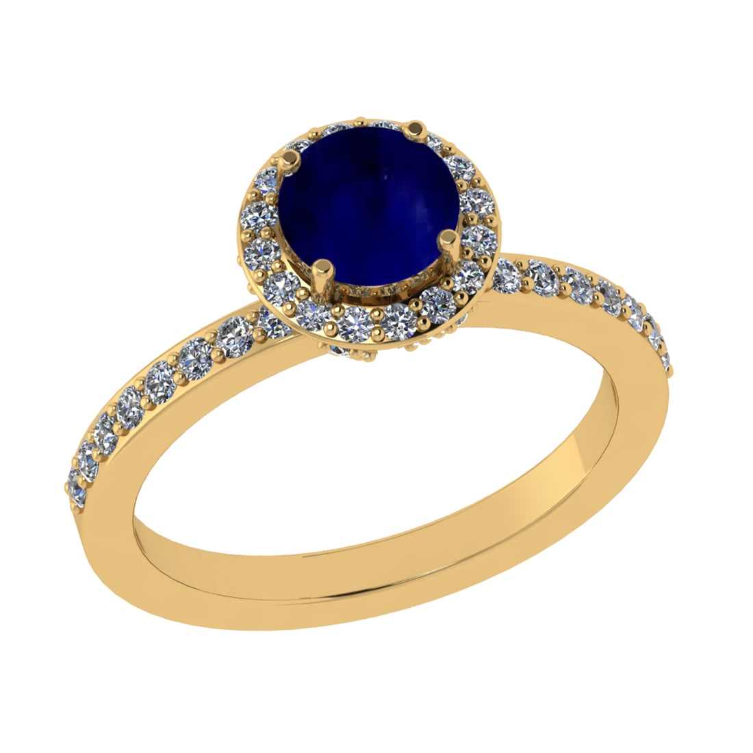1.59 Ctw VS/SI1 Blue Sapphire and Diamond 14k Yellow Gold Engagement Ring: Center Stone Weight :-0.84 Ctw ( Round Cut) Center Stone Color :-Blue Sapphire Center Stone Setting : Prong Side Diamond Weight Of Ctw :- 0.75 Ctw Color : J-K Clarity : VS/SI1 Daimond Setting : Prong 
