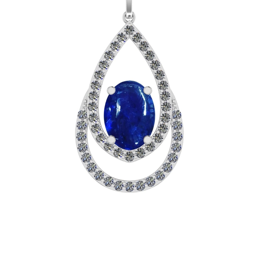 15.76 Ctw SI1/SI2 Tanzanite and Diamond 14k white Gold Pandant (ALL DIAMOND: Center Stone Weight :-12.45 Ctw ( Oval Cab) Center Stone Color :-Tanzanite Center Stone Setting : Prong Side Diamond Weight Of Ctw 3.31 Ctw Color : J-K Clarity : SI1/SI2 Stone Setting : Prong Metal