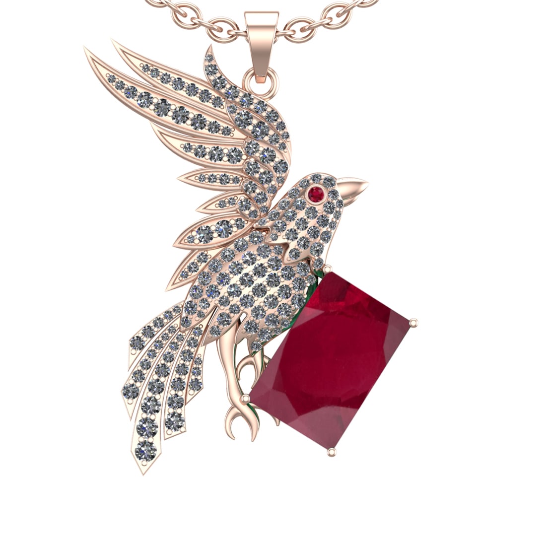 9.27 Ctw VS/SI1 Ruby and Diamond 14K Rose Gold Pendant (ALL DIAMOND ARE LAB: Center Stone Weight :-6.46 Ctw ( Emerald Cut) Color :- Ruby Setting : Prong Side Diamond Weight Of Ctw 2.81 Ctw Color : J-K Clarity : VS/SI1 Stone Setting : Prong Metal Weight : Approx 14.90 gram 14K 
