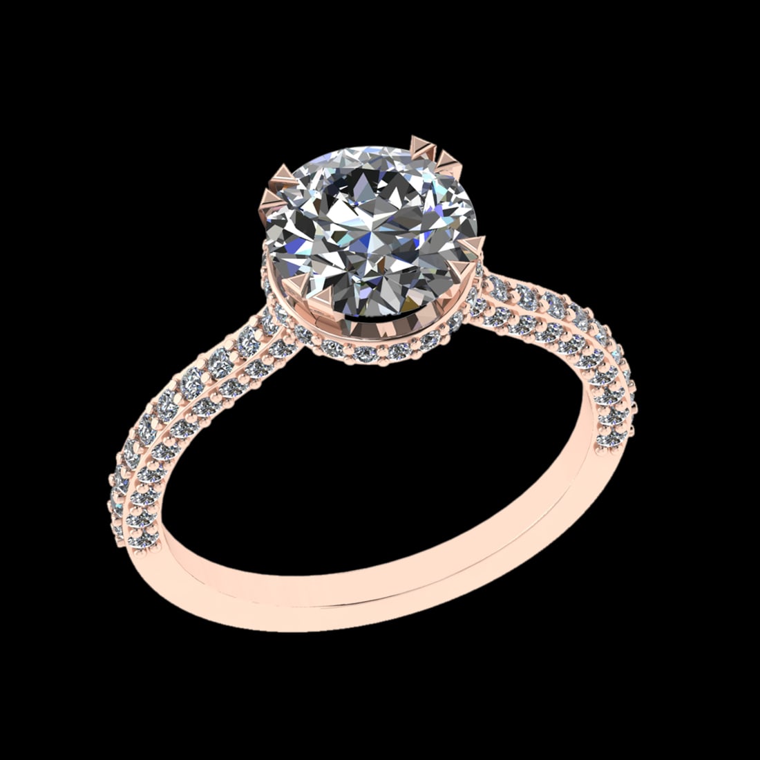2.47 Ctw VS/SI1 Diamond Prong Set 10K Rose Gold Engagement Ring (ALL DIAMON: Center Diamond Weight :-1.80 Ctw ( Round cut) Color :- J-K Clarity : I2/I3 Center Stone Setting : Prong Side Diamond Weight Of Ctw 0.67Ctw Color : J-K Clarity : VS/SI1 Stone Setting : Prong Metal