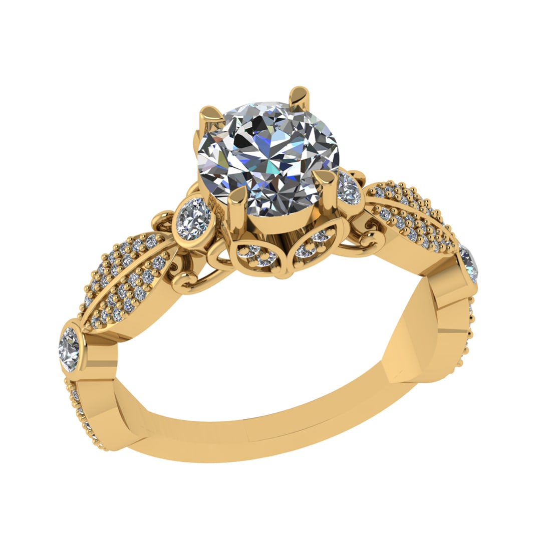 1.76 Ctw VS/SI1 Diamond Prong Set 18k Yellow Gold Engagement Ring: Center Diamond Weight :-1.30 Ctw ( Round cut) Color :- G-H Clarity : VS/SI1 Center Stone Setting : Prong Side Diamond Weight Of Ctw 0.46 Ctw Color : G-H Clarity : VS/SI1 Stone Setting : Prong Metal