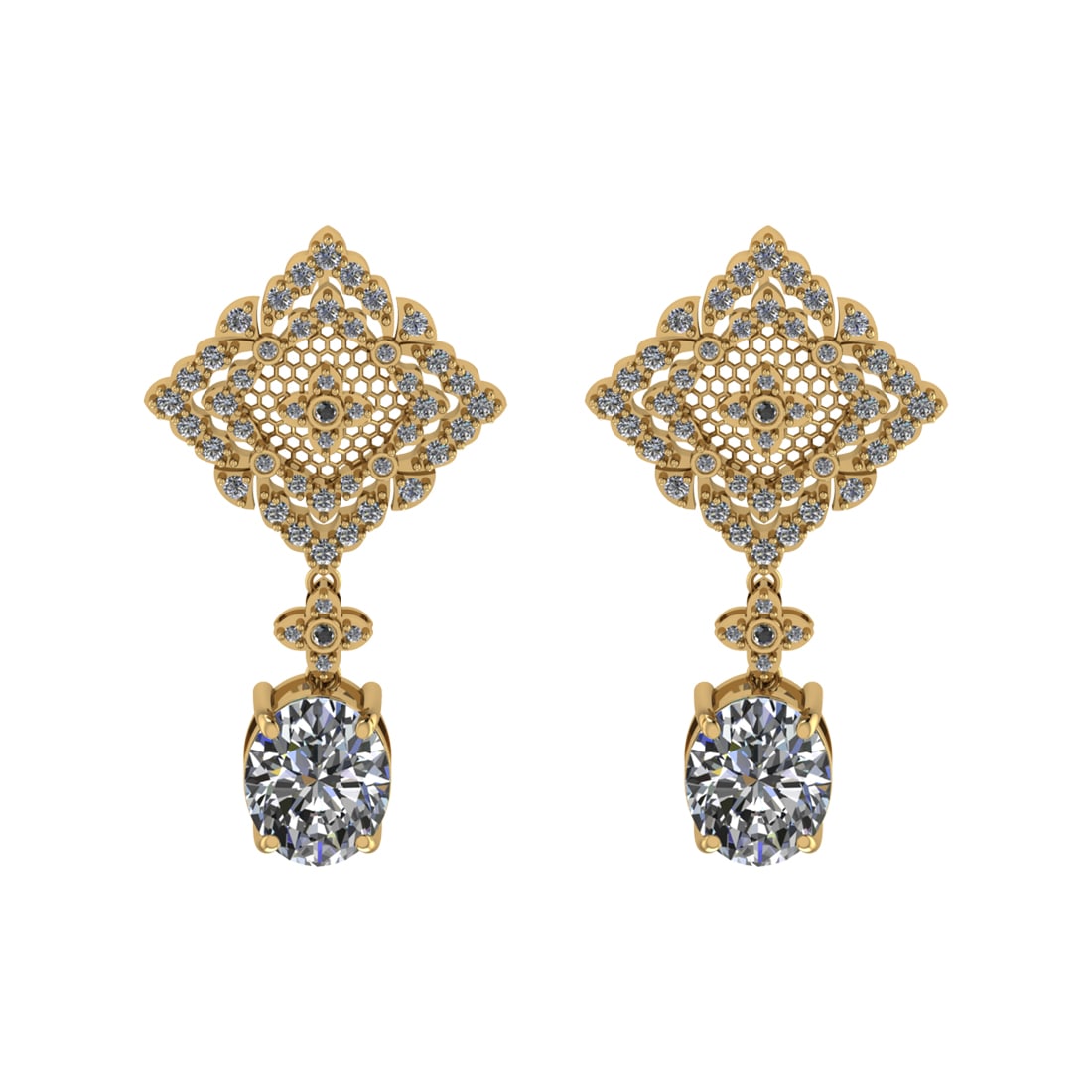 12.19 Ctw VS/SI1 Diamond Prong Set 14K Yellow Gold Dangle Stud Earrings (AL: Center Daimond Weight :-10.10 Ctw ( Oval Cut IGI Certified ) Color : G-H Clarity : VS/SI1 Side Diamond Weight Of Ctw 2.09 Ctw Color : G-H Clarity : VS/SI1 Daimond Setting : Prong Metal Weight :
