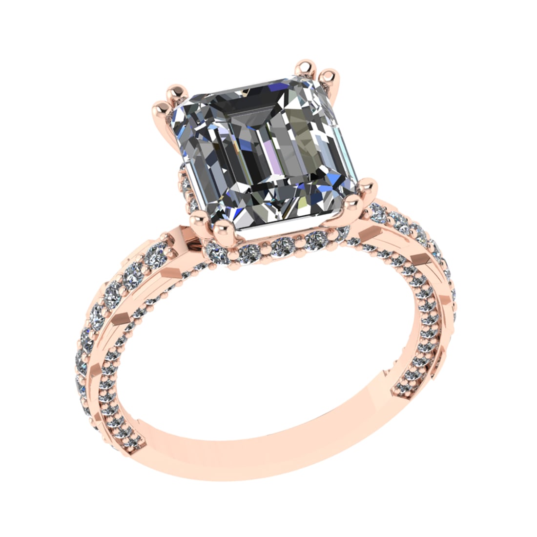 3.56 Ctw VS/SI1 Diamond 14k Rose Gold Engagement Ring (ALL DIAMOND ARE LAB: Center Daimond Weight :-2.50 Ctw ( Emerald Cut) Color : G-H Clarity : VS/SI1 Side Diamond Weight Of Ctw 1.06 Ctw Color : G-H Clarity : VS/SI1 Daimond Setting : Prong Metal Weight : Approx 4.91 gram