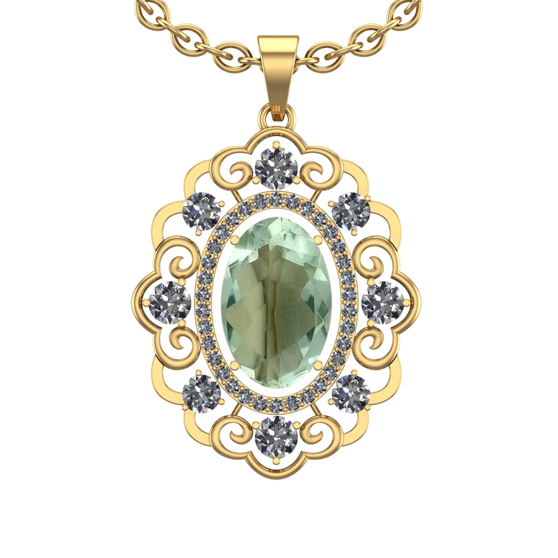 20.23 Ctw VS/SI1 Green Amethyst And Diamond 14K Yellow Gold Necklace (ALL D (1 of 1)