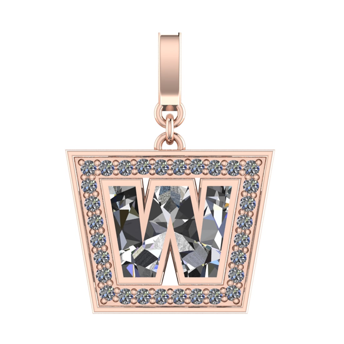 1.16 Ctw SI2/SI1 Diamond Prong Set 14k Rose Gold Alphabet-W Pendant (ALL DI: Center Daimond Weight :-0.92 Ctw Color : White Side Diamond Weight Of Ctw 0.24 Ctw Color : G-H Clarity : SI2/SI1 Daimond Setting : Prong Metal Weight : Approx 5.24 gram 14k Rose Gold Alphabet-W Pendan