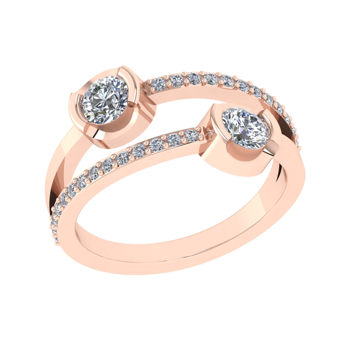 0.72 Ctw SI2/SI1 Diamond Prong Set 14k Rose Gold Toi et Moi Two-Stone Engag: Center Daimond Weight :-0.50 Ctw ( Round Cut) Color : G-H Clarity : SI2/SI1 Side Diamond Weight Of Ctw 0.22 Ctw Color : G-H Clarity : SI2/SI1 Daimond Setting : Prong Metal Weight : Approx 3.80 gram